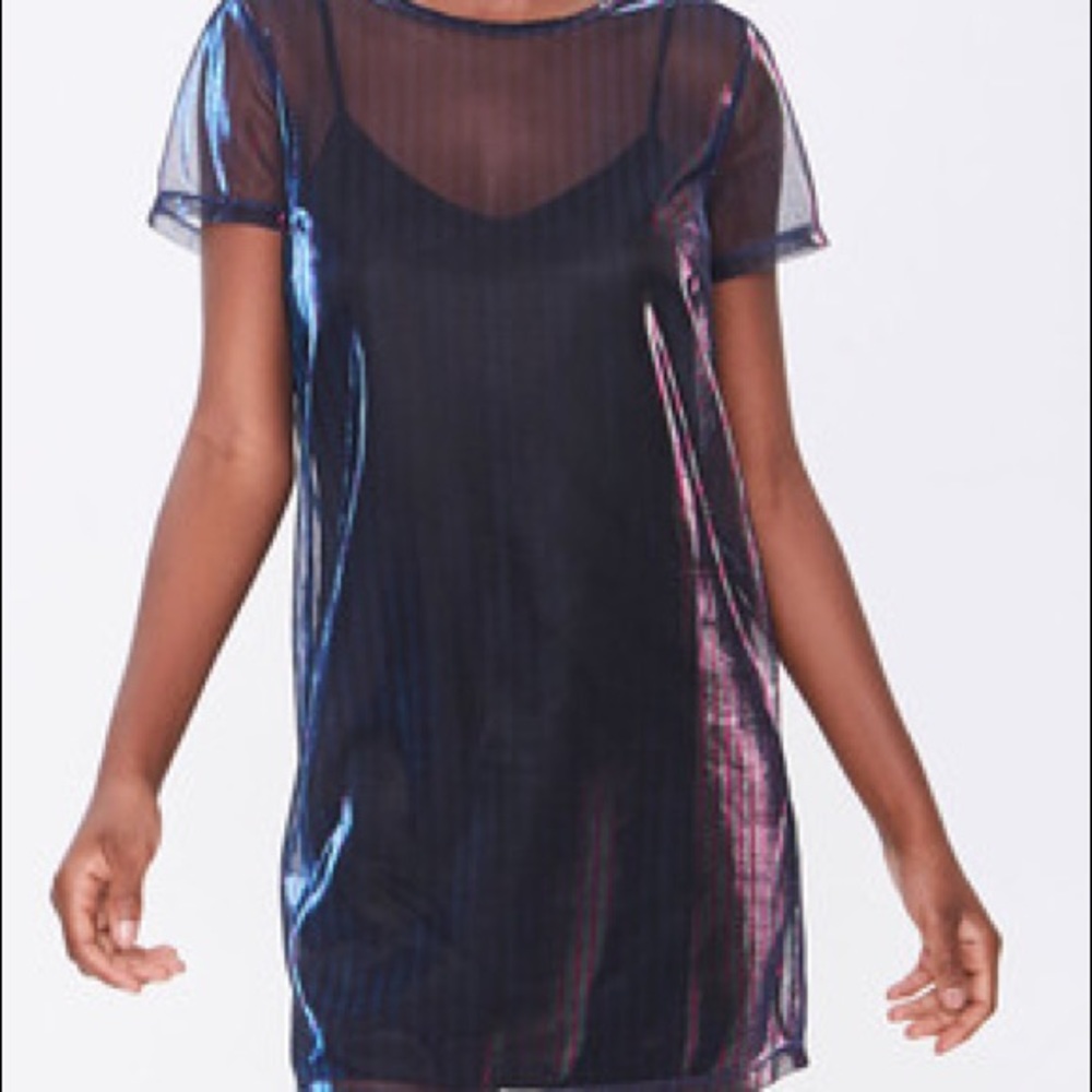 F21 Sheer Metallic T-shirt Dress - Blue/Purple - Small - Picture 3 of 6